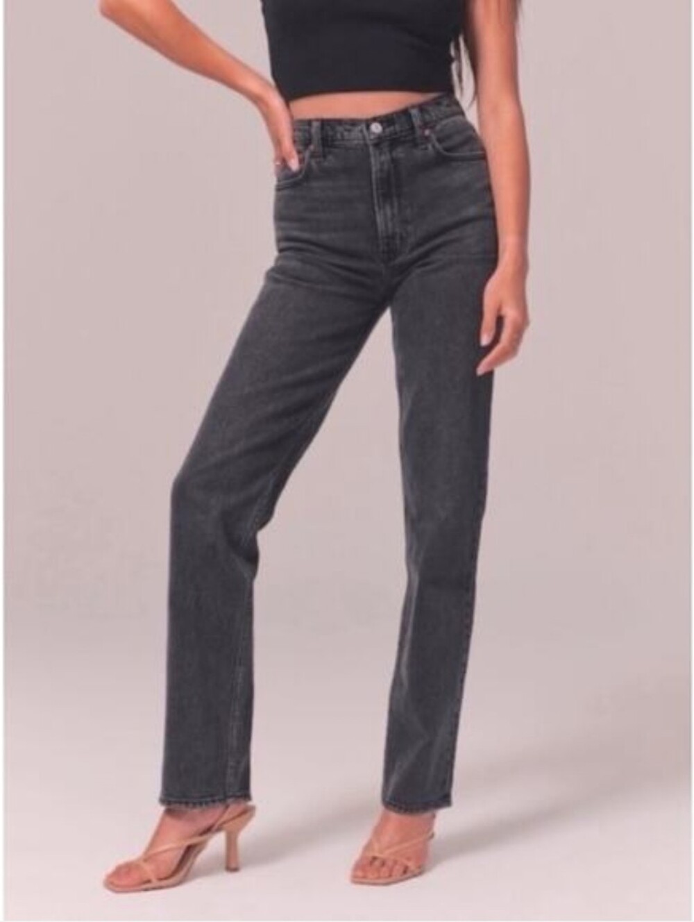 Abercrombie & Fitch The 90s Straight Ultra High Rise Jeans Faded Black Denim
